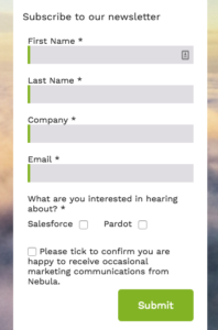 Opted in field in action on a Pardot form