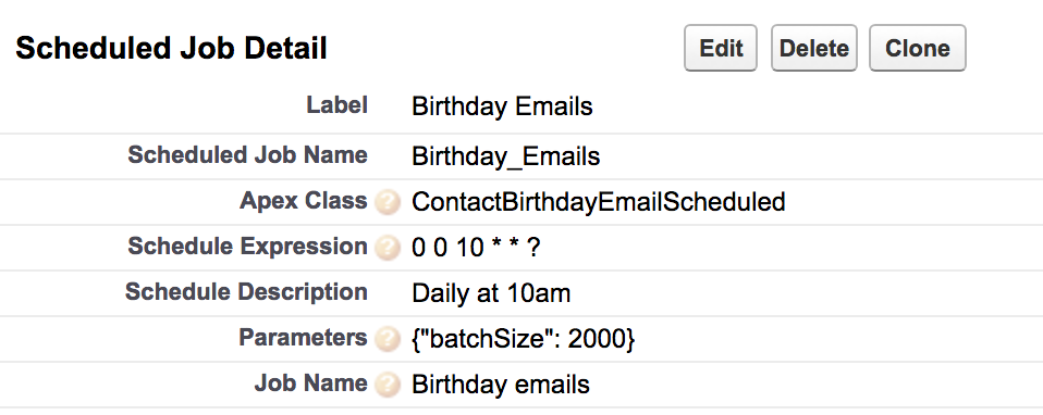 Birthday email metadata