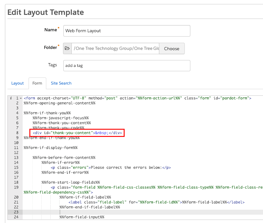 Adding Google Tag Manager ID to Pardot Form Layout Template