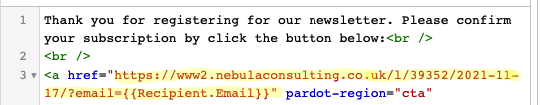 HTML code for a button which links to a Pardot Form Handler