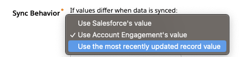 List of field sync options between Salesforce and Account Engagement