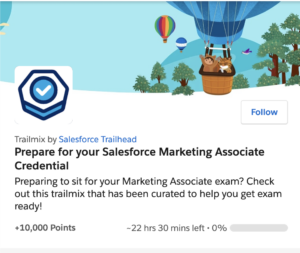 Screenshot of the Trailhead Trailmix page "Prepare for your Salesforce Marketing Associate Credential"