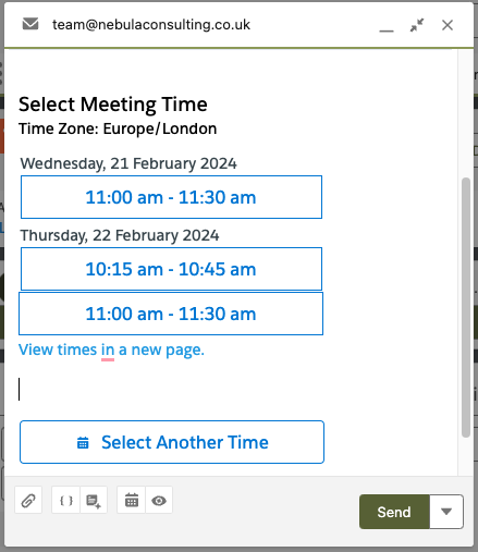 Email with meeting availability inserted into it