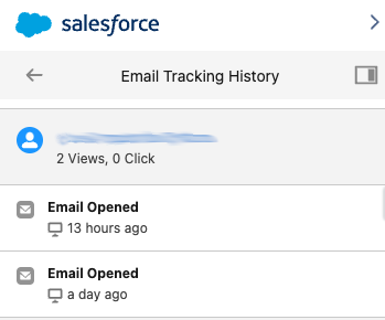 Shows sales email was opened 13 hours ago and a day ago