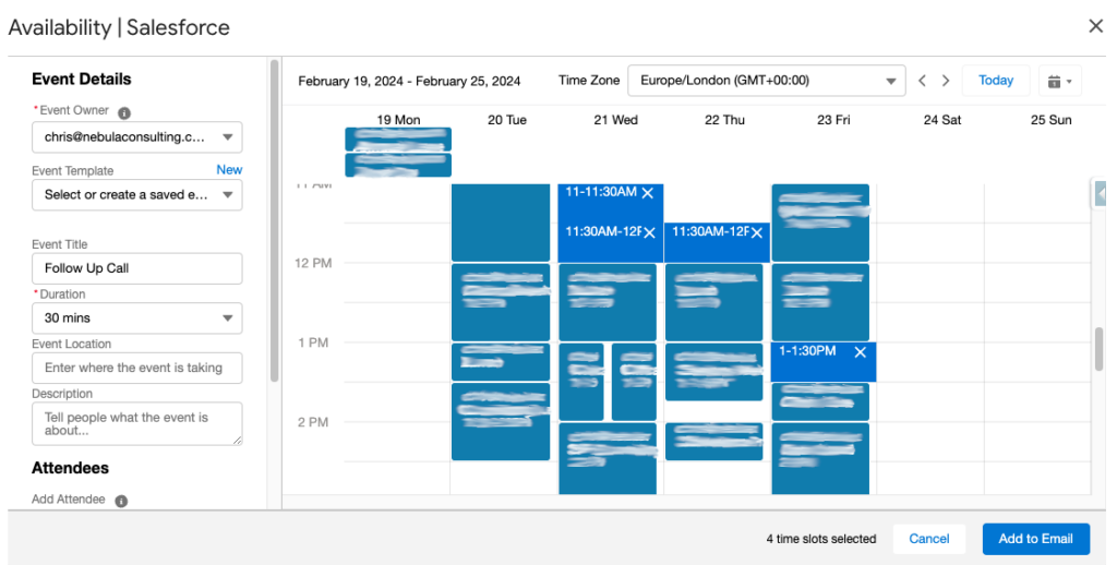 Meeting schedule screen