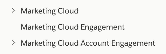 Screenshot of the Spring 24 release notes from Salesforce showing the three Marketing Cloud options in the menu
