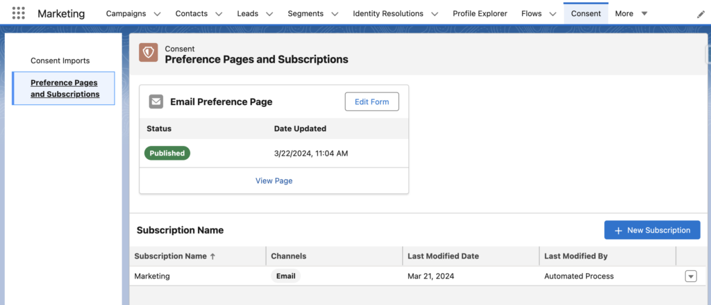 Creating Email Preferences using the Marketing Cloud Consent tab