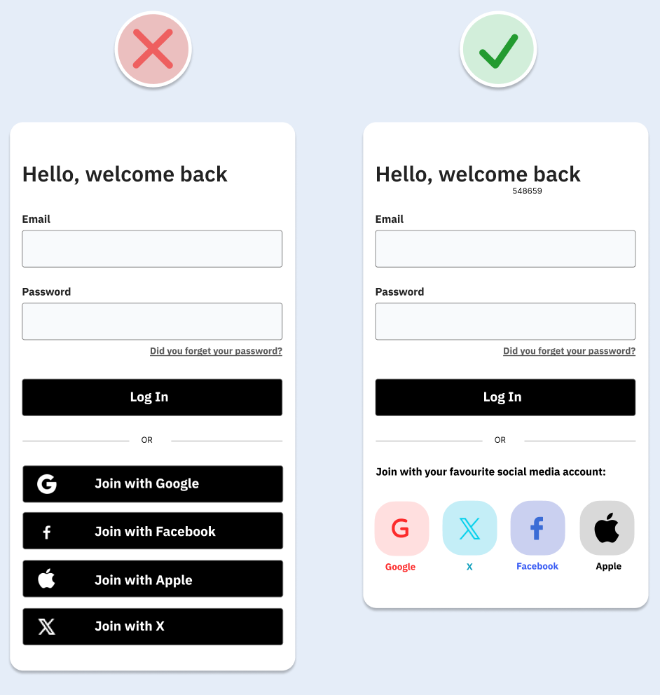 Design illustrating two different log in screens