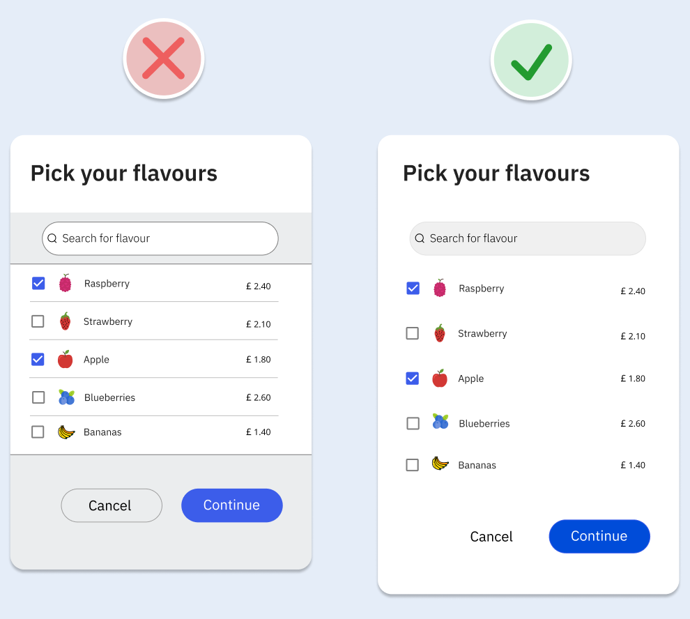 Design illustrating two different order menu layouts
