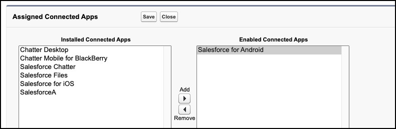 Screenshot of Permission Set Editing of Connected Apps Access