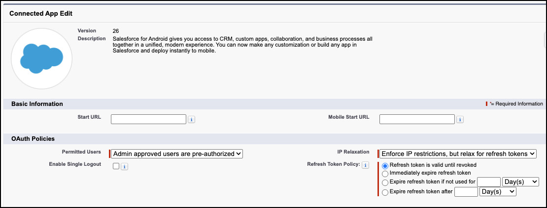 Screenshot of Policy Editing a Connected App