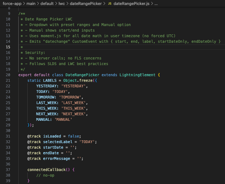 Example javascript code generated by Agentforce Vibes